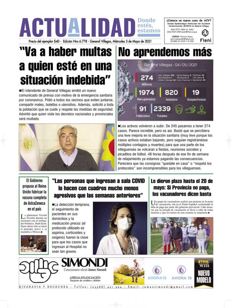 Tapa miércoles 5 de Mayo de 2021