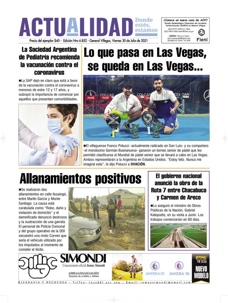 Tapa viernes 30 de Julio de 2021