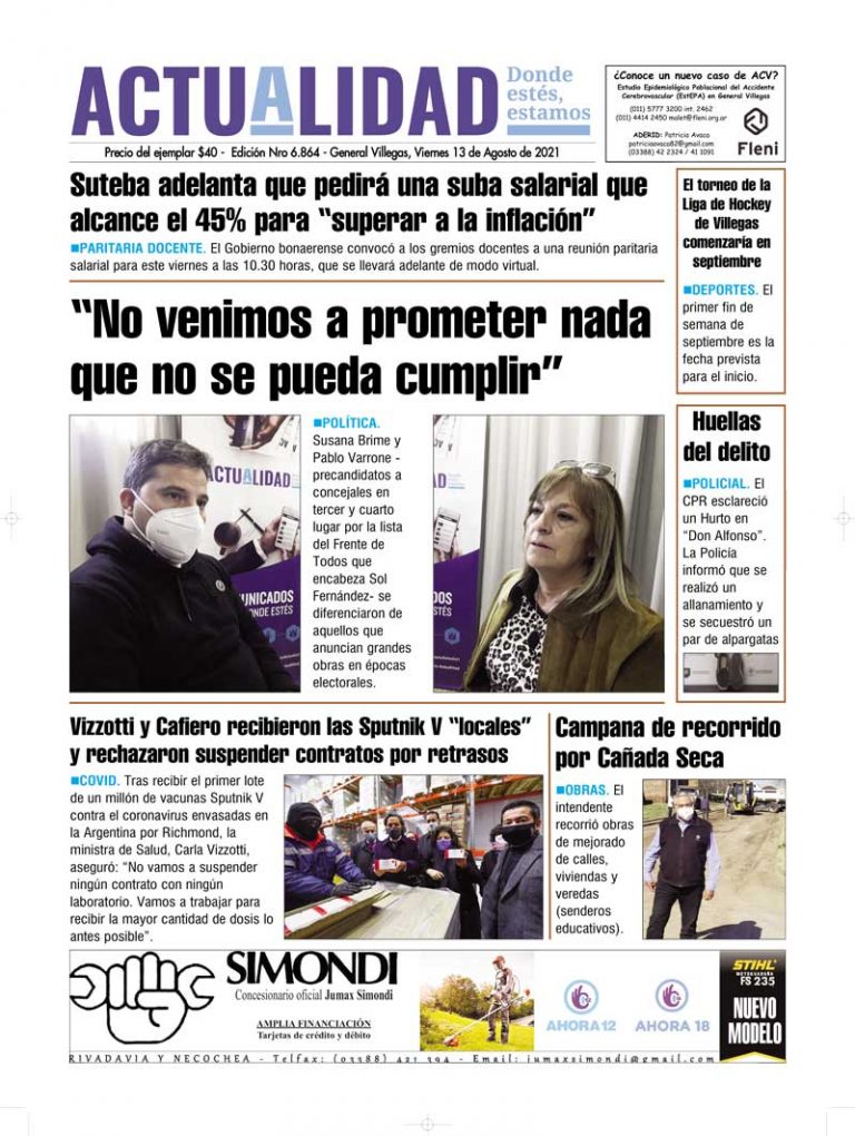 Tapa viernes 13 de Agosto de 2021