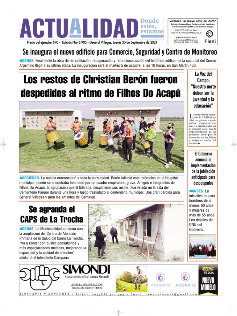 Tapa jueves 30 de Septiembre de 2021