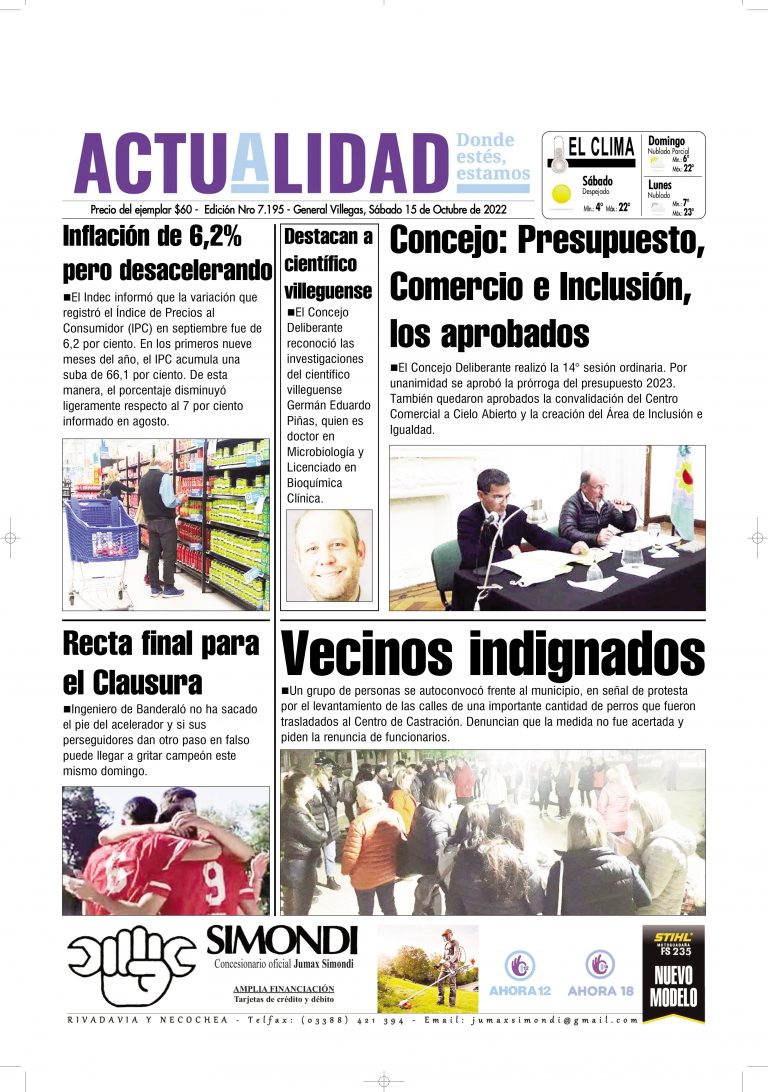 TAPA Sábado 15 de Octubre de 2022