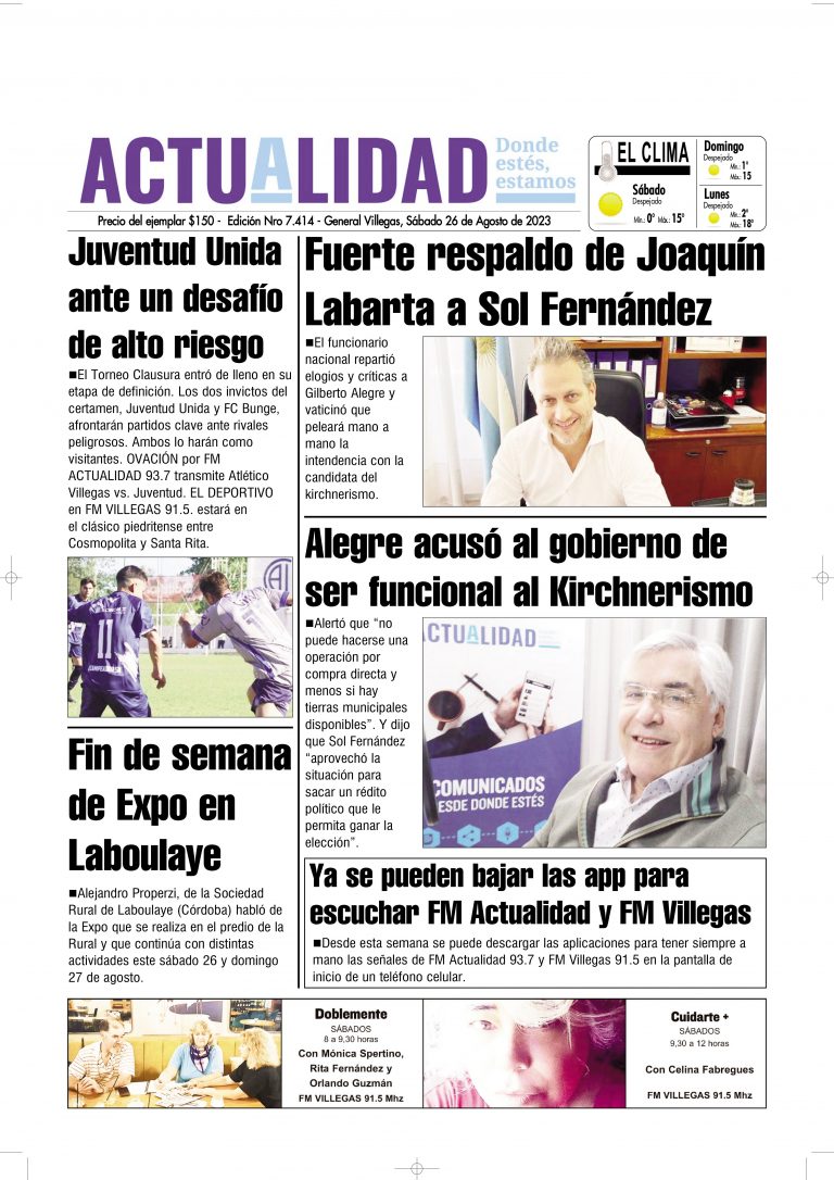 TAPA Sábado 26 de Agosto de 2023