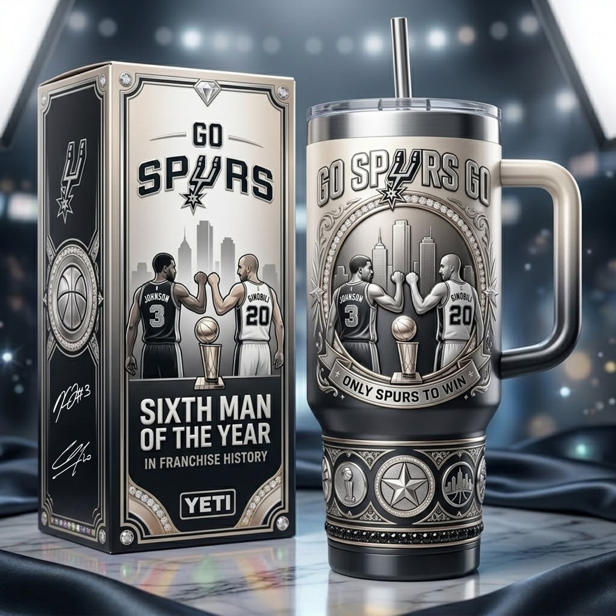 Go Spurs Go 6th Man of the Year 40oz Yeti Tumbler with Handle