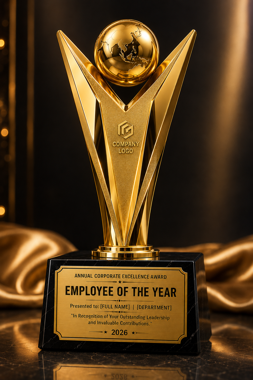 Employee of the Year Corporate Excellence Recognition Award 4 Customizable Employee of the Year Golden Globe Trophy