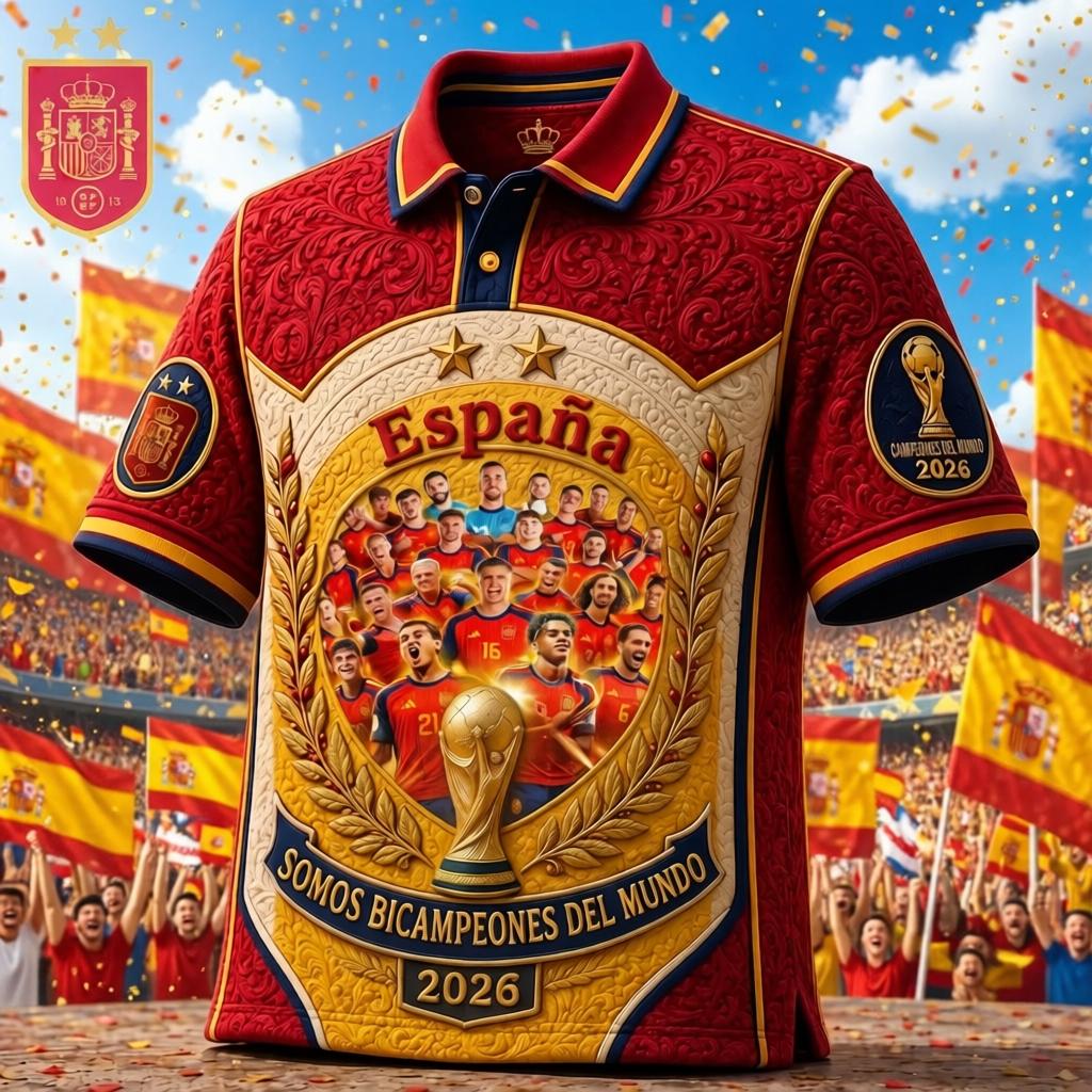 Spain La Roja Bicampeones 2026 Polo Shirt