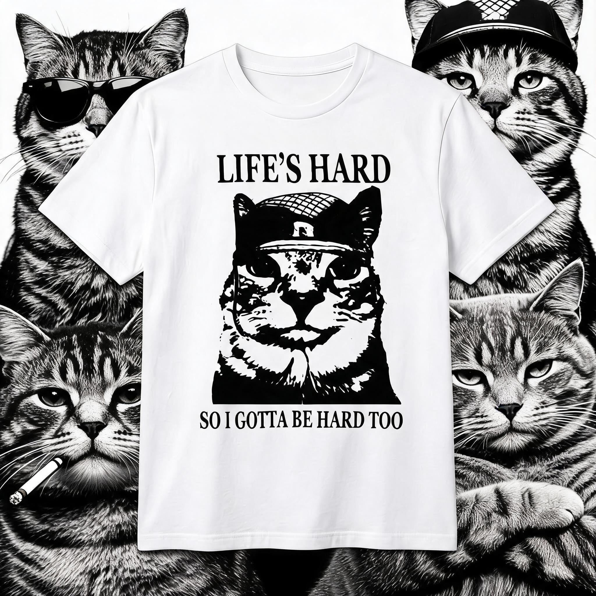 Life’s Hard So I Gotta Be Hard Too Funny Cat Graphic T-Shirt