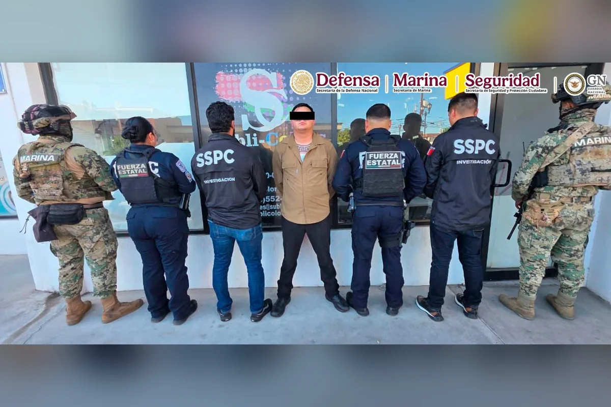 La mañana del 16 de septiembre, agentes estatales y federales detuvieron al sospechoso en una colonia de Mexicali. Foto: (SSPC).