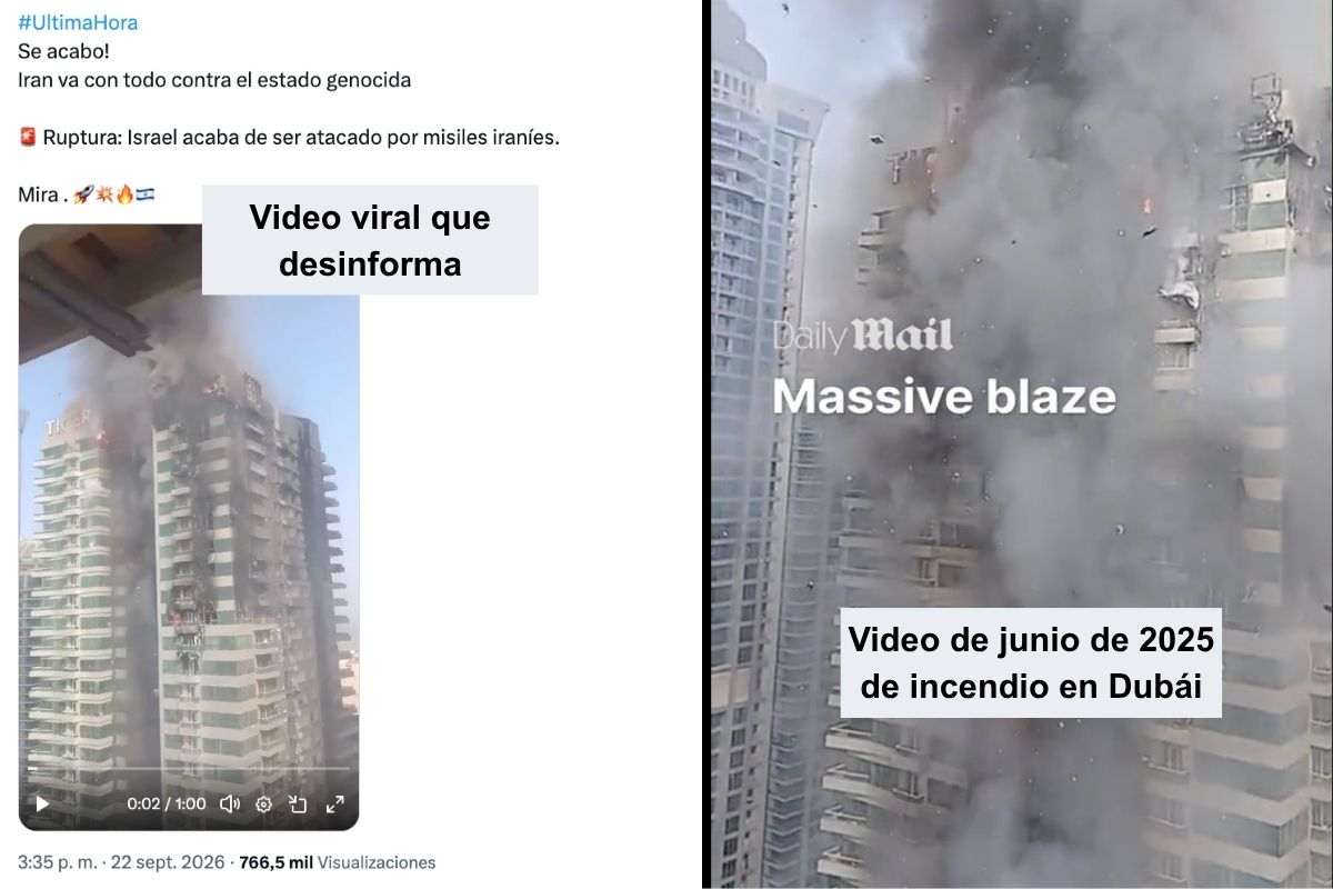Circula un video de un supuesto avión de Estados Unidos derribado en Tel Aviv y otro que asegura ser de un ataque iraní en Israel, pero que es de un incendio en Dubái.