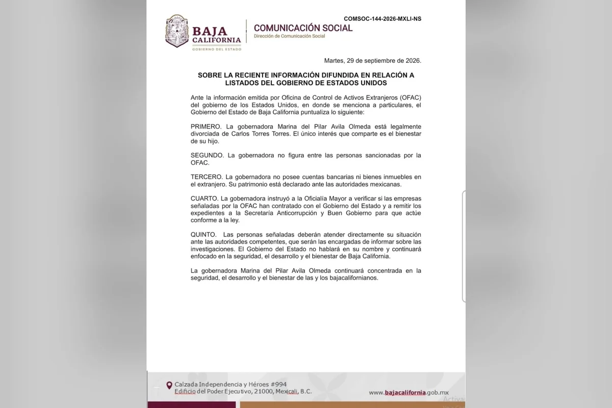 En el comunicado, el Gobierno de BC se deslindó por completo de Carlos Torres Torres. Foto: Gobierno BC.