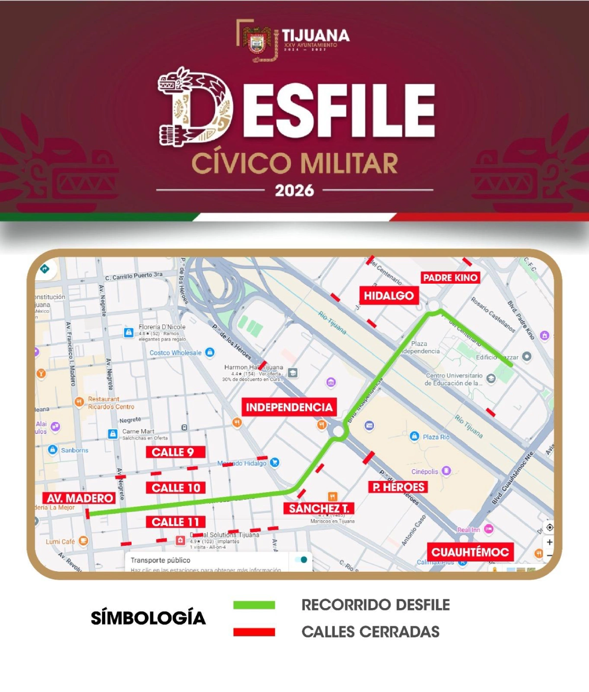 Este será el recorrido del desfile del 16 de septiembre.