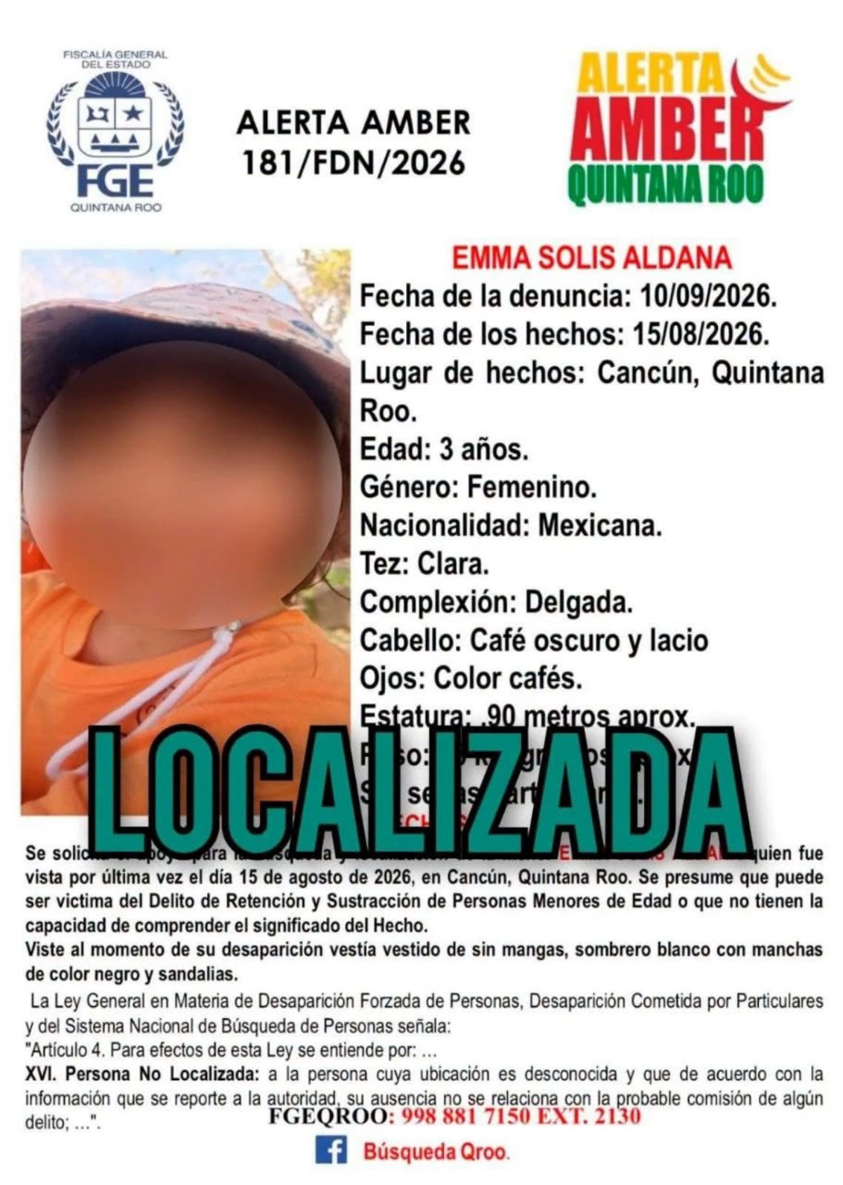 Las fichas de localización fueron emitidas el sábado.