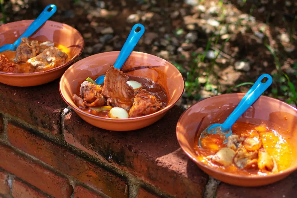 Serie de platos con carne y guiso