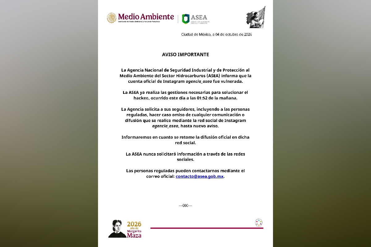 ASEA alerta sobre la vulneración de su cuenta oficial de Instagram