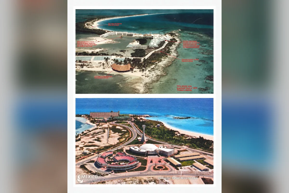Poco a poco, con la mano de obra de albañiles de Chiapas, Yucatán y Campeche, Cancún fue tomando forma como un destino turístico. Foto: Archivo General QRoo.