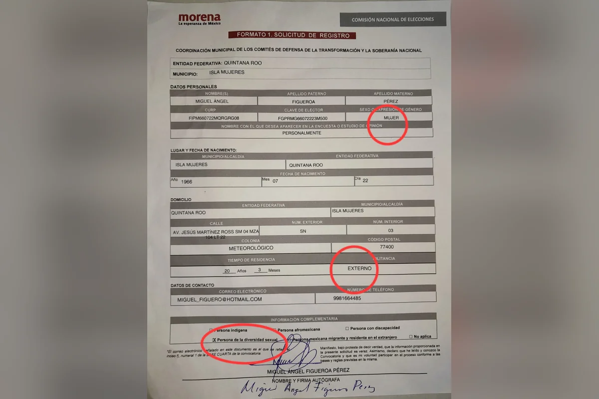 Mostró la documentación que le acredita haberse postulado como candidato externo y como mujer trans. Foto: Facebook.