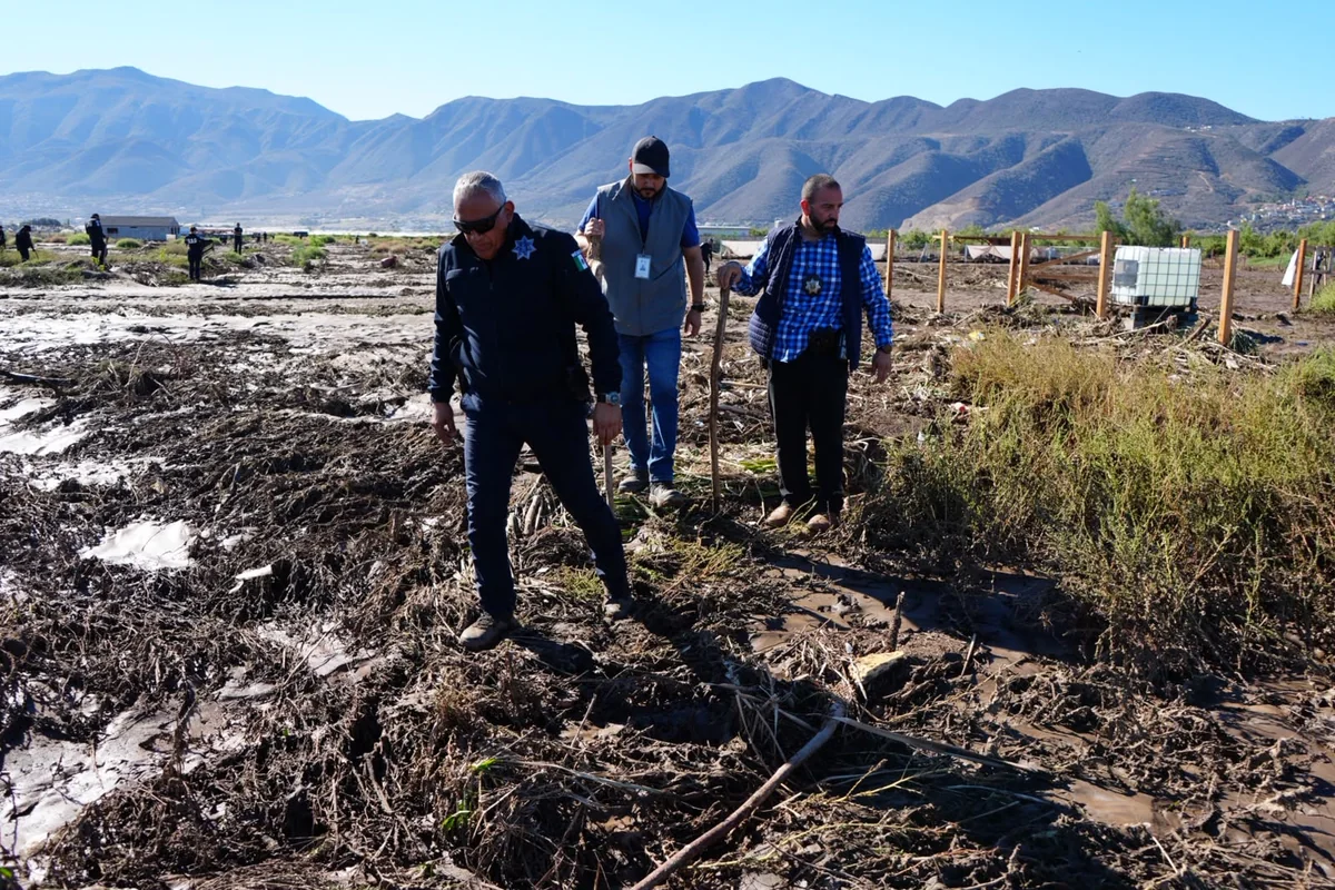 Durante toda la semana, los policías han recorrido las zonas devastadas en ensenada, principalmente El Maneadero, por el paso de la tormenta Rachel. Foto: Gobierno Ensenada.
