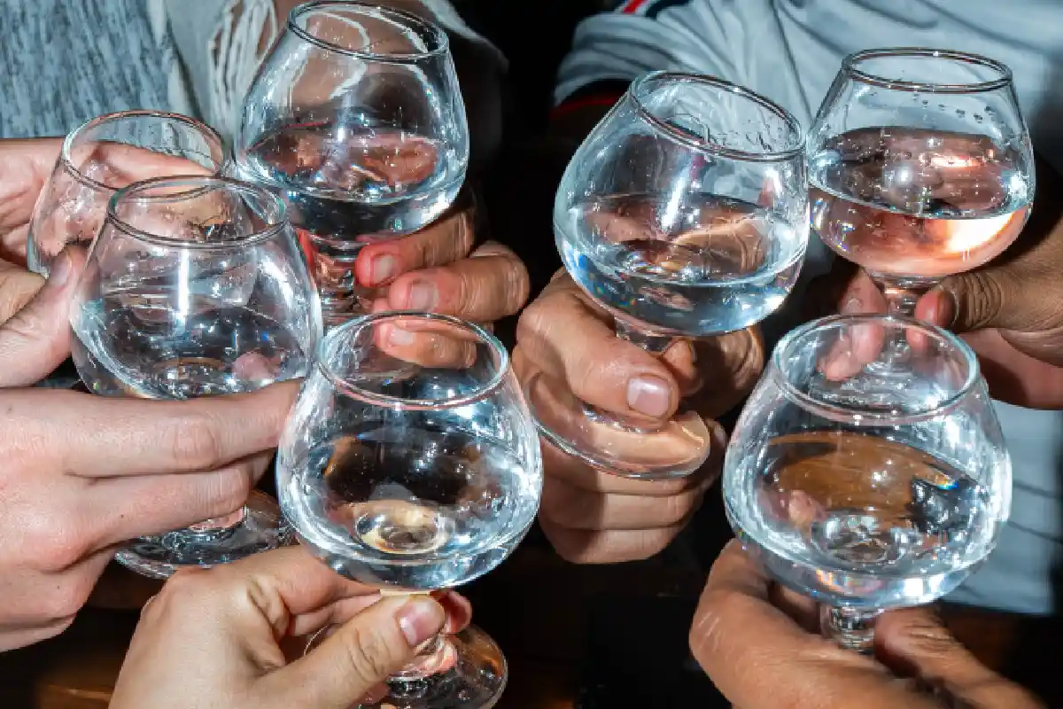 personas brindando con mezcal
