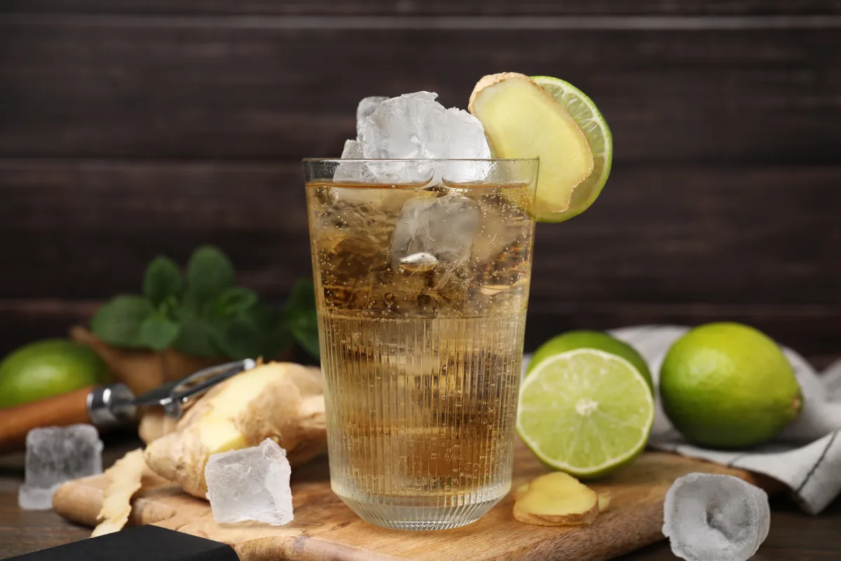 Vaso con hielos y rodajas de limón