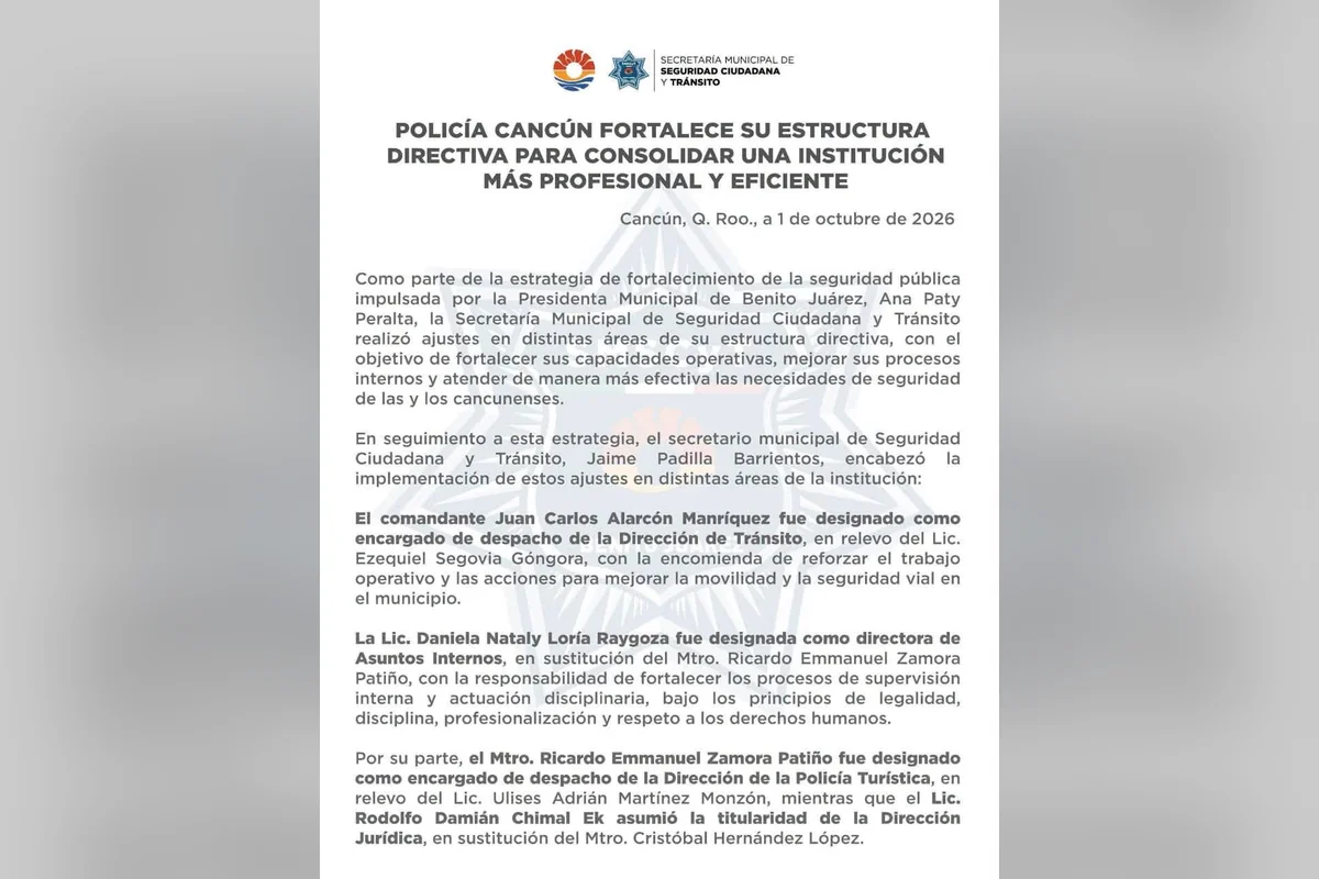 El arresto del encargado de despacho de la Policía Turística generó una reestructuración de la corporación. Foto: Ayuntamiento Benito Juárez.