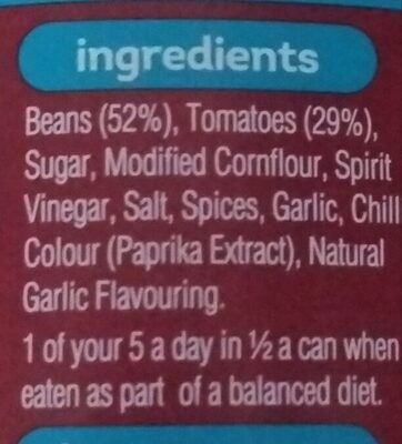 Beanz Chilli ingredient label