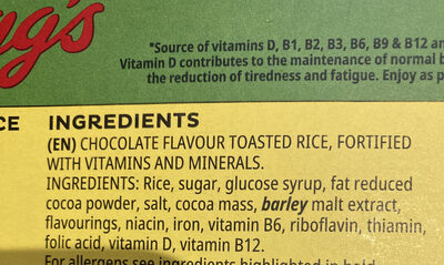 Coco Pops ingredient label