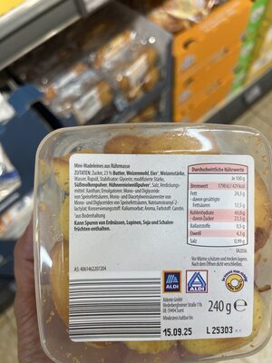 Mini Madeleines ingredient label