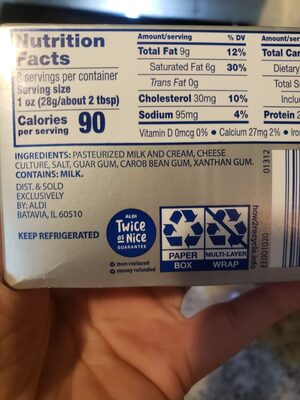 Cream Cheese Original ingredient label