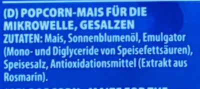 Popcorn Salzig ingredient label