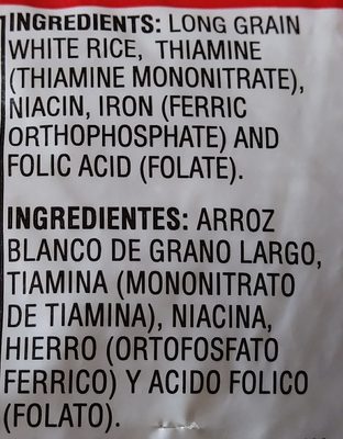 Extra fancy, enriched extra long grain rice ingredient label