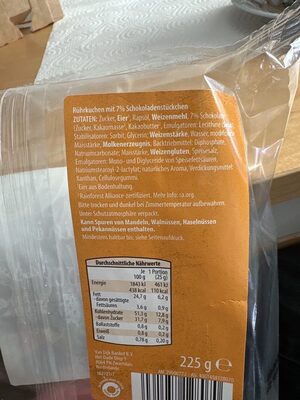 Mini Muffins ingredient label