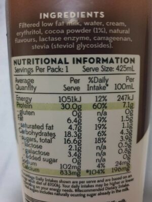 Protein Smoothie Choc Honeycomb ingredient label