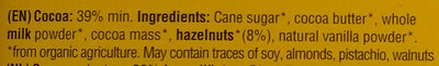 Milk Chocolate roasted hazelnuts ingredient label