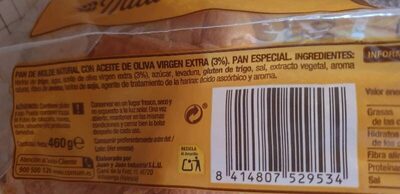 Pan de molde ingredient label