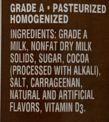 Hiland Chocolate Milk ingredient label
