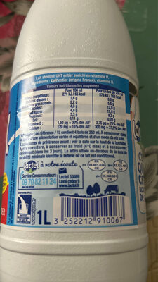 Lait entier ingredient label