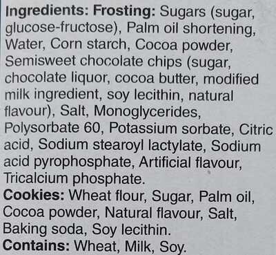 Chocolate Cookies & Double Chocolate Frosting ingredient label