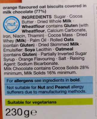 Extremely Chocolatey Milk Chocolate Orange Biscuits ingredient label