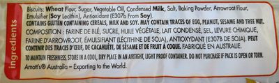 Biscuits Milk Arrowroot ingredient label