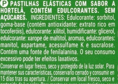 Chicles hierbabuena ingredient label