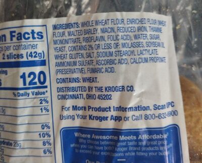 Sandwhich wheat bread ingredient label