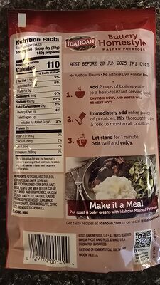 Buttery Homestyle Mashed Potatoes ingredient label