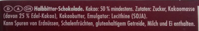 Halbbitter ingredient label