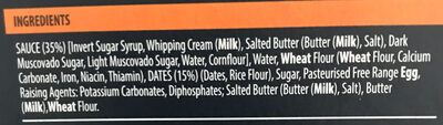Sticky toffee pudding ingredient label