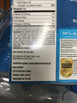 beer battered cod fillets ingredient label