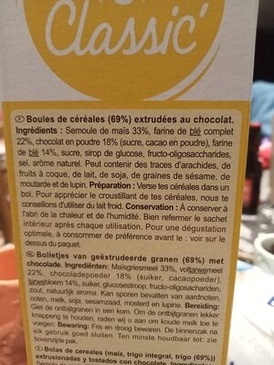 Choco Bollz ingredient label