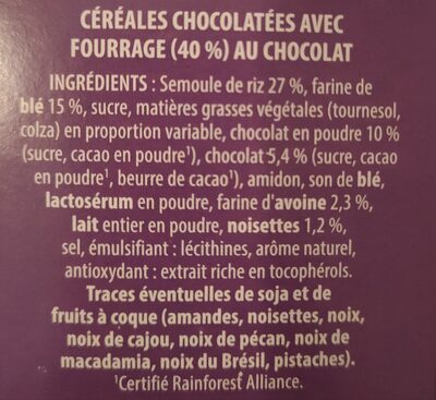 Chocolate Pillows ingredient label