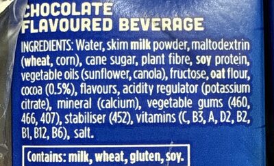 Up & Go Choc Ice ingredient label