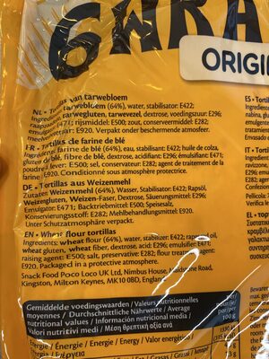 Wraps ingredient label