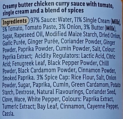 Butter Chicken 2 Step Cooking Sauce ingredient label