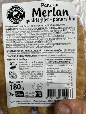 Filets de Colin panure bio ingredient label